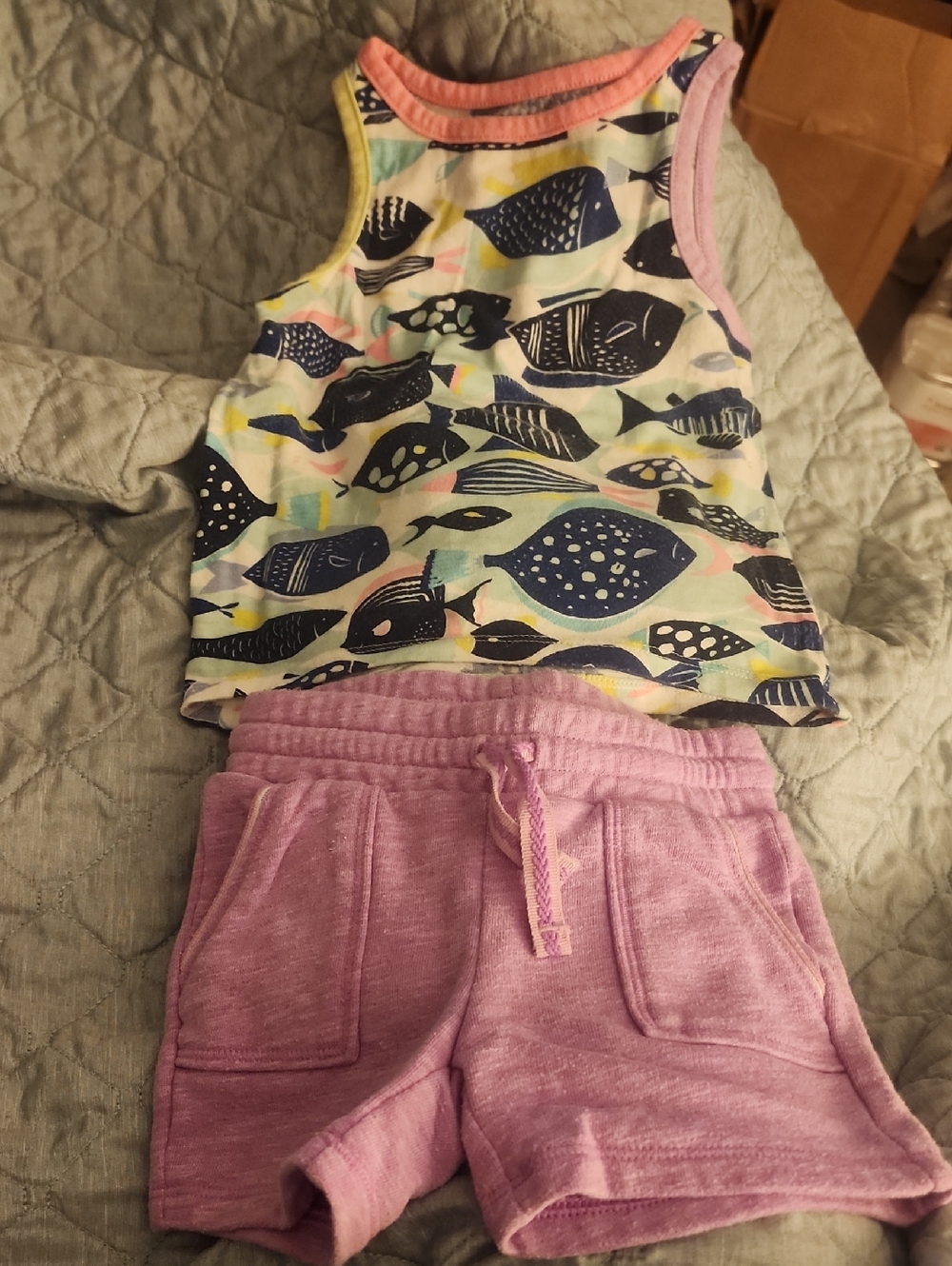 *nd Sz 12-18 Months Cat & Jack Purple Knit Baby Shorts & Fish Tank Top